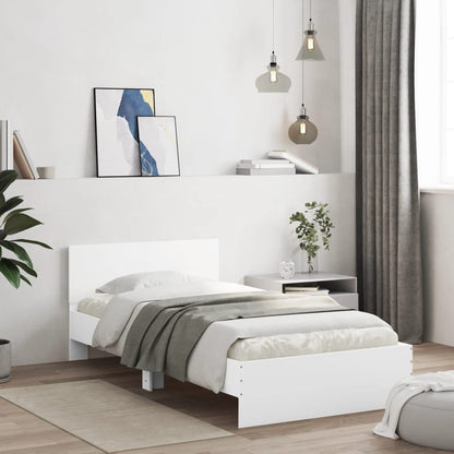 Bedframe met hoofdbord en LED-verlichting 100 x 200 cm Wit