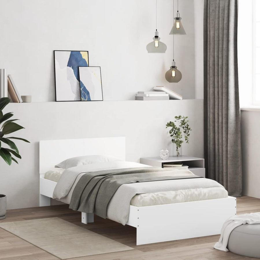 Bedframe met hoofdbord en LED-verlichting 100 x 200 cm Wit