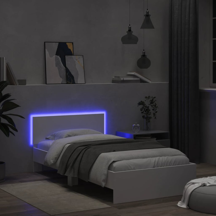 Bedframe met hoofdbord en LED-verlichting 100 x 200 cm Wit