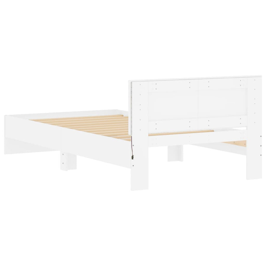 Bedframe met hoofdbord en LED-verlichting 100 x 200 cm Wit