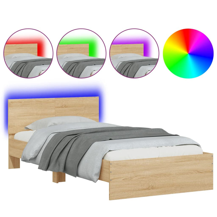 Bedframe met hoofdbord en LED kleurig 100 x 200 cm Sonoma eiken