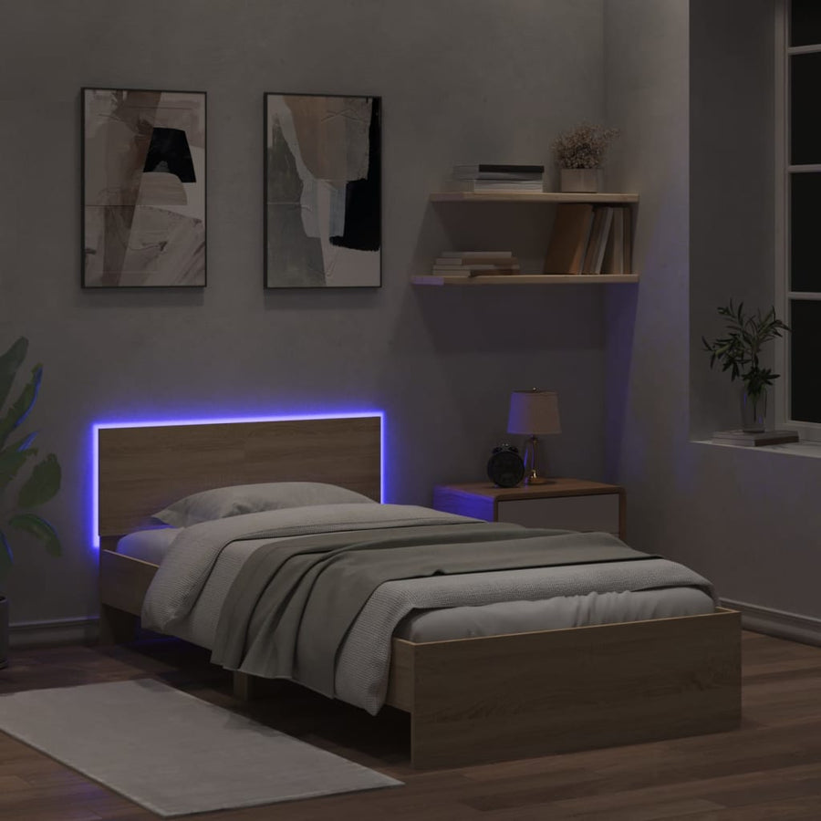 Bedframe met hoofdbord en LED kleurig 100 x 200 cm Sonoma eiken
