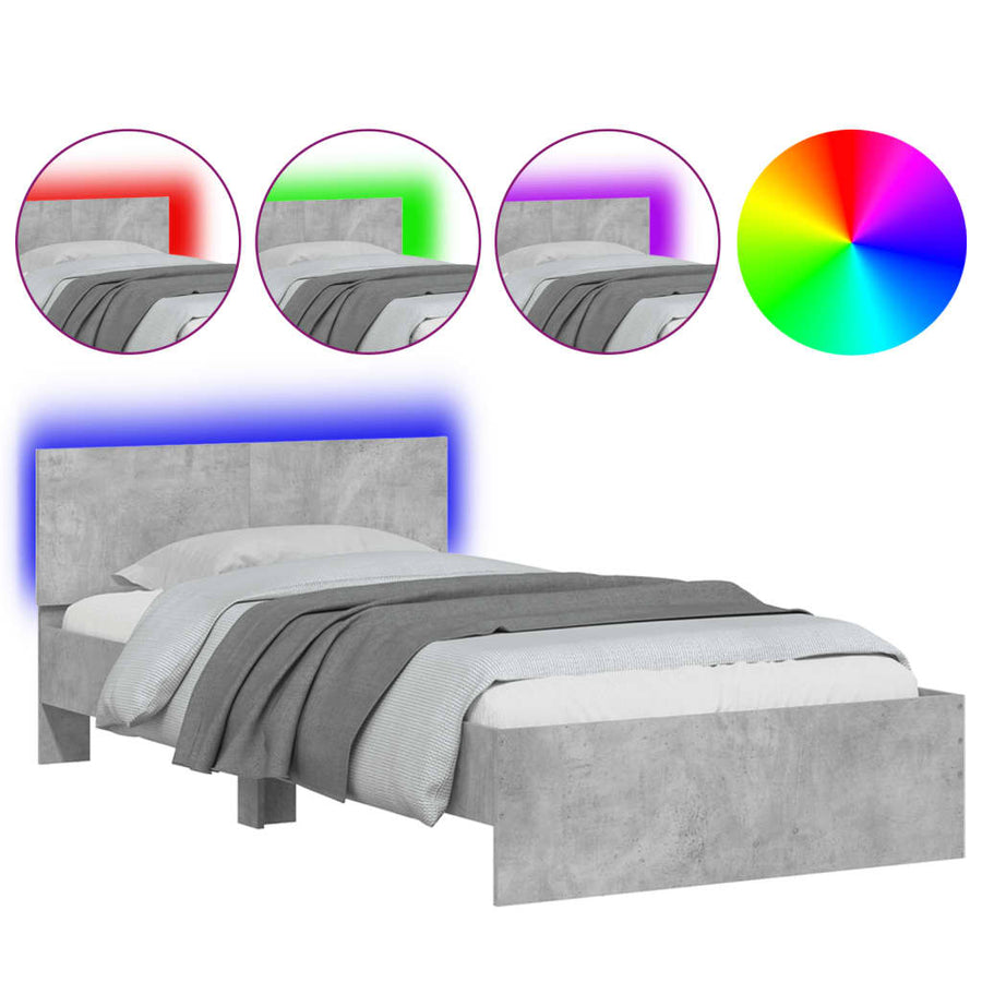 Bedframe met hoofdbord en LED-verlichting 100 x 200 cm Betongrijs