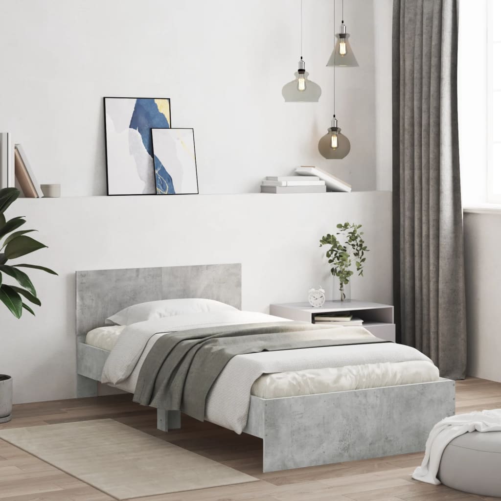 Bedframe met hoofdbord en LED-verlichting 100 x 200 cm Betongrijs