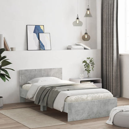 Bedframe met hoofdbord en LED-verlichting 100 x 200 cm Betongrijs