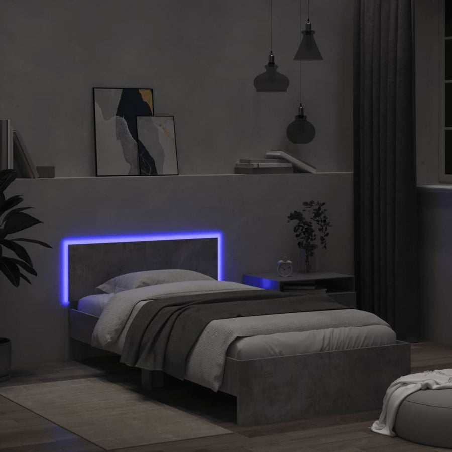 Bedframe met hoofdbord en LED-verlichting 100 x 200 cm Betongrijs