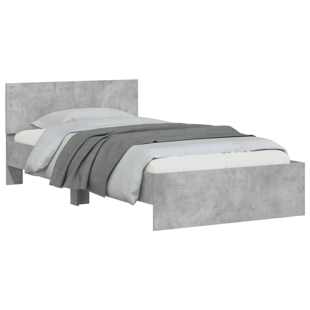 Bedframe met hoofdbord en LED-verlichting 100 x 200 cm Betongrijs