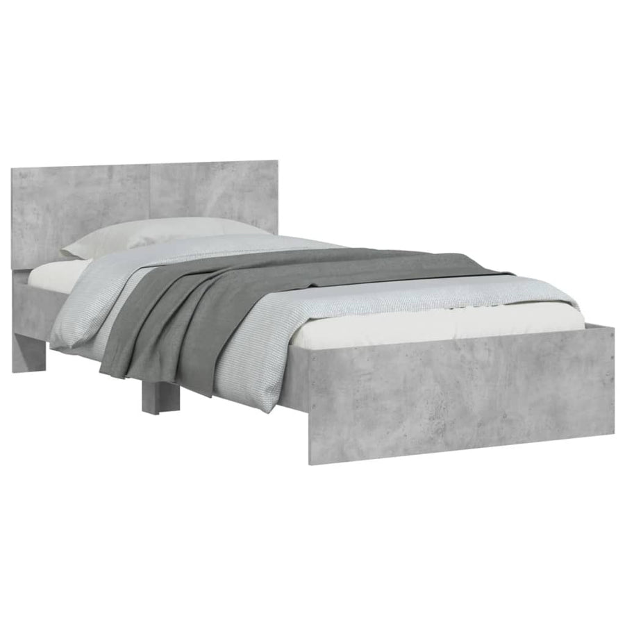 Bedframe met hoofdbord en LED-verlichting 100 x 200 cm Betongrijs