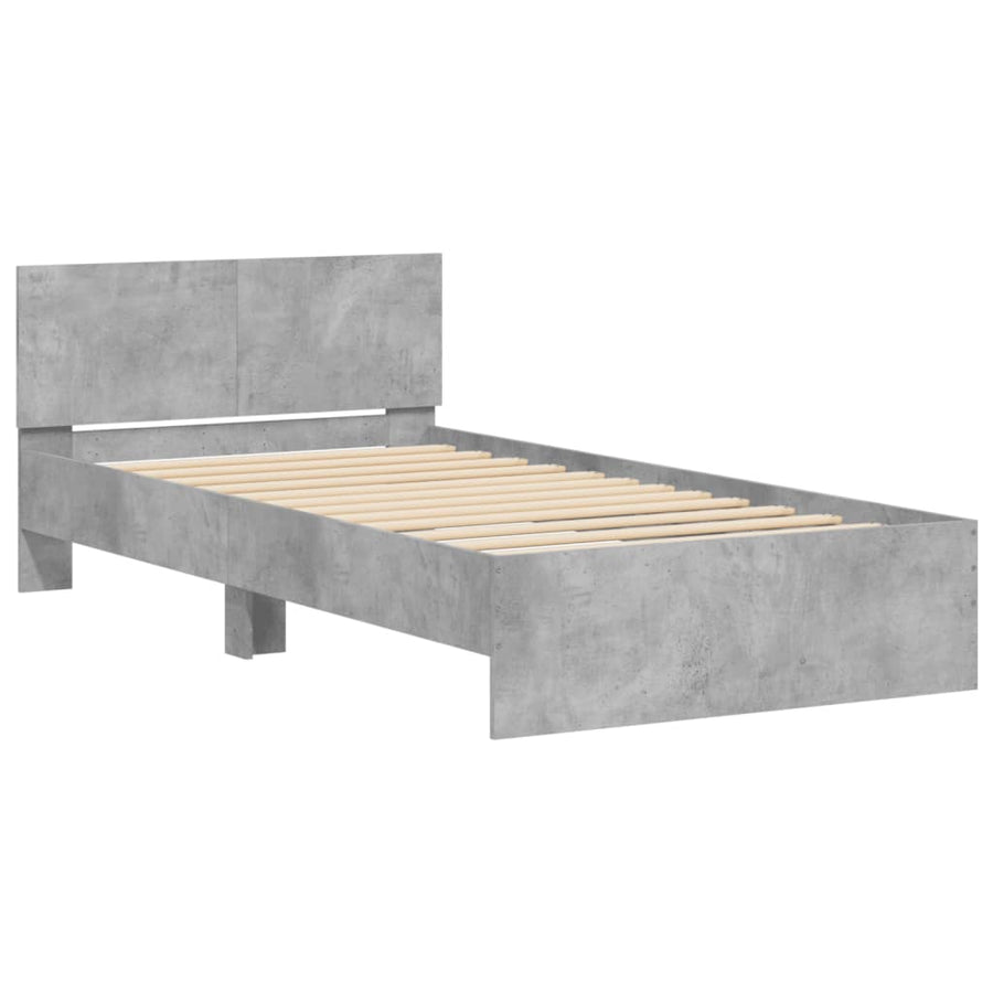 Bedframe met hoofdbord en LED-verlichting 100 x 200 cm Betongrijs