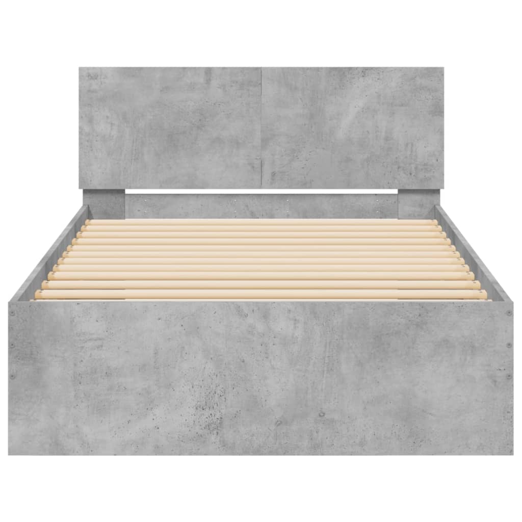 Bedframe met hoofdbord en LED-verlichting 100 x 200 cm Betongrijs