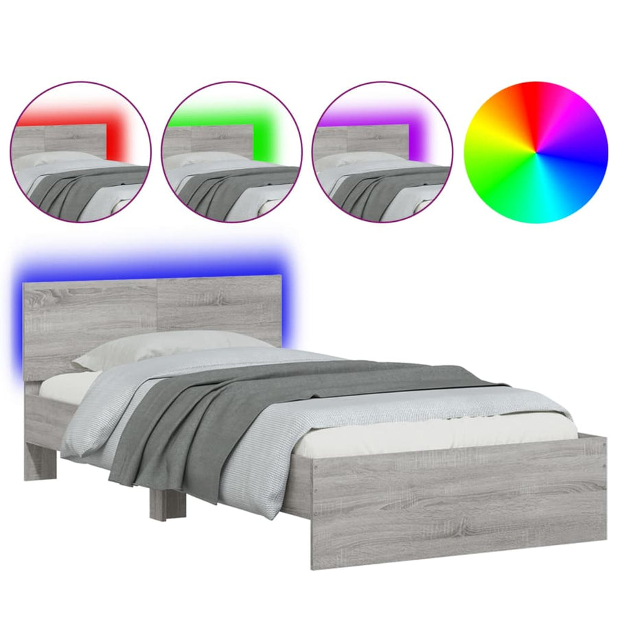 Bedframe Met Hoofdbord En Led Eiken Grijs sonoma 100 x 200 cm