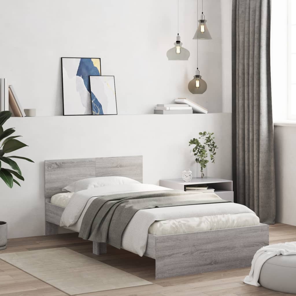 Bedframe Met Hoofdbord En Led Eiken Grijs sonoma 100 x 200 cm