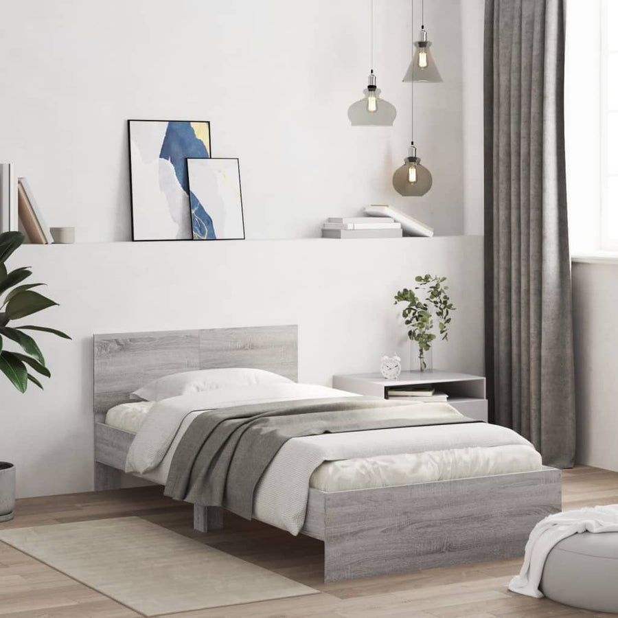 Bedframe Met Hoofdbord En Led Eiken Grijs sonoma 100 x 200 cm