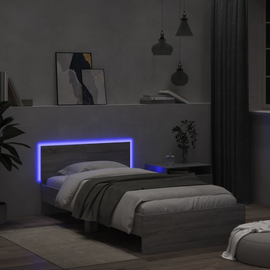 Bedframe Met Hoofdbord En Led Eiken Grijs sonoma 100 x 200 cm