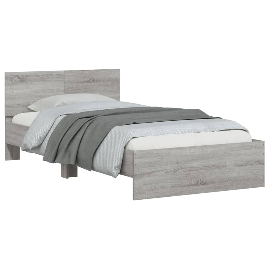 Bedframe Met Hoofdbord En Led Eiken Grijs sonoma 100 x 200 cm