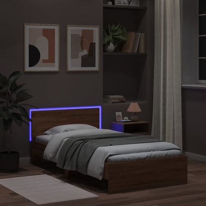 Bedframe met hoofdbord en LED bruineikenkleurig 100x200 cm 100 x 200 cm bruin eikenkleur