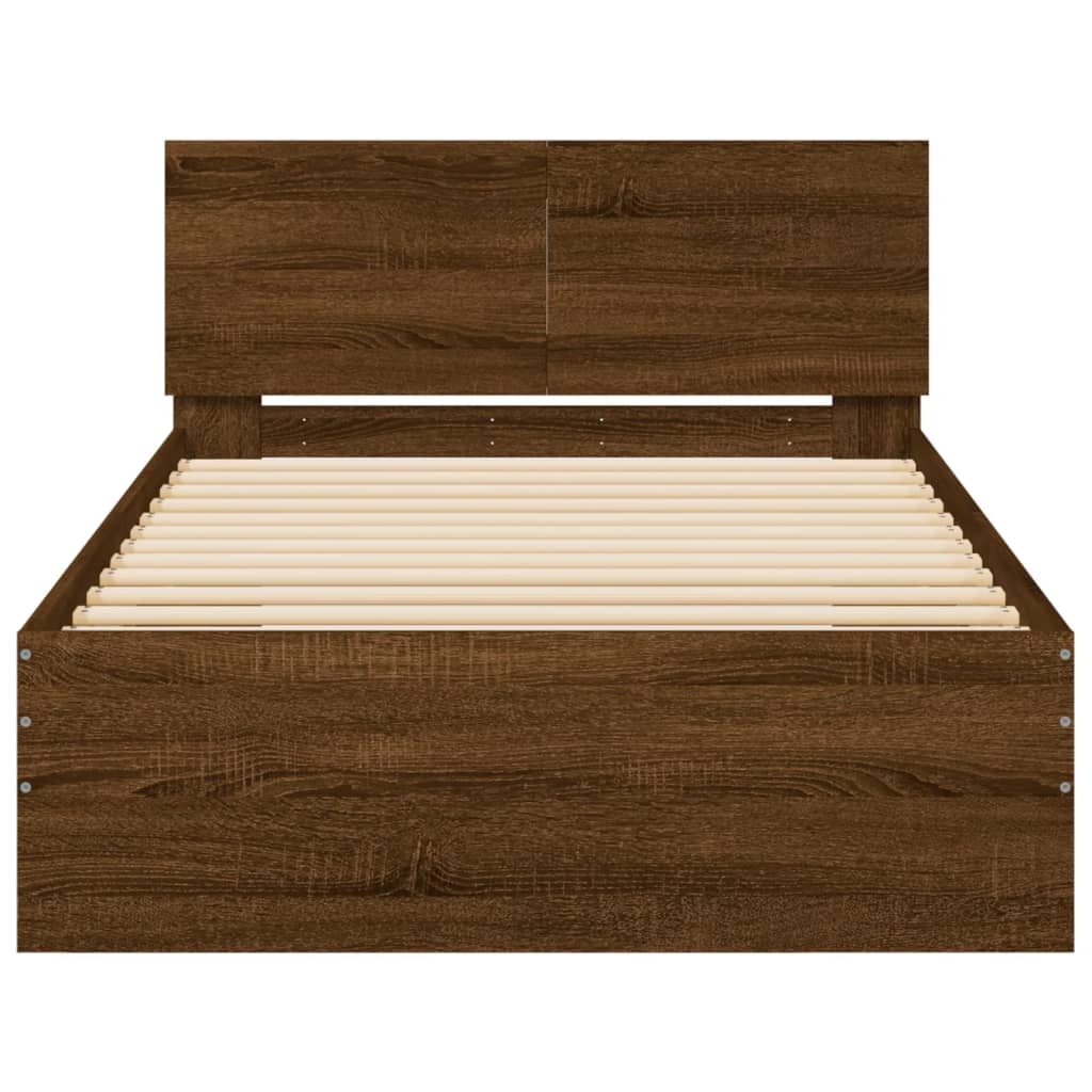 Bedframe met hoofdbord en LED bruineikenkleurig 100x200 cm 100 x 200 cm bruin eikenkleur
