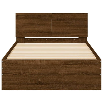 Bedframe met hoofdbord en LED bruineikenkleurig 100x200 cm 100 x 200 cm bruin eikenkleur