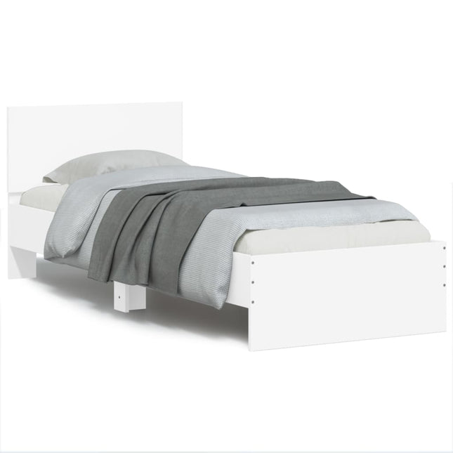 Bedframe met hoofdbord en LED-verlichting wit 90x200 cm