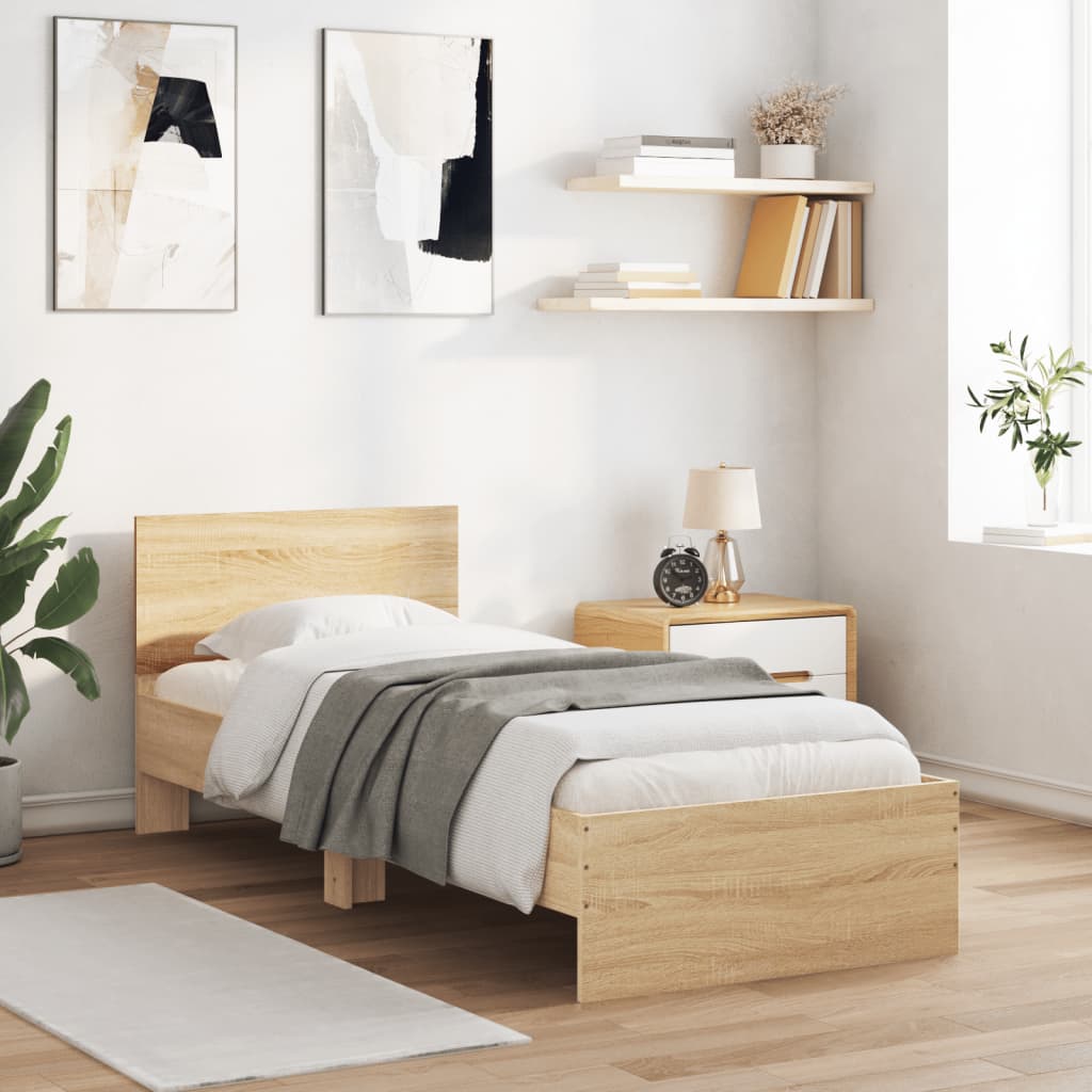 Bedframe met hoofdbord en LED sonoma eikenkleurig 90x200 cm