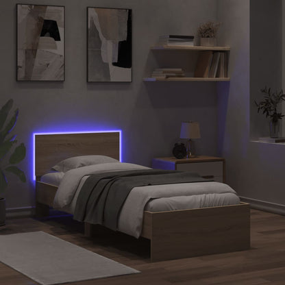 Bedframe met hoofdbord en LED sonoma eikenkleurig 90x200 cm