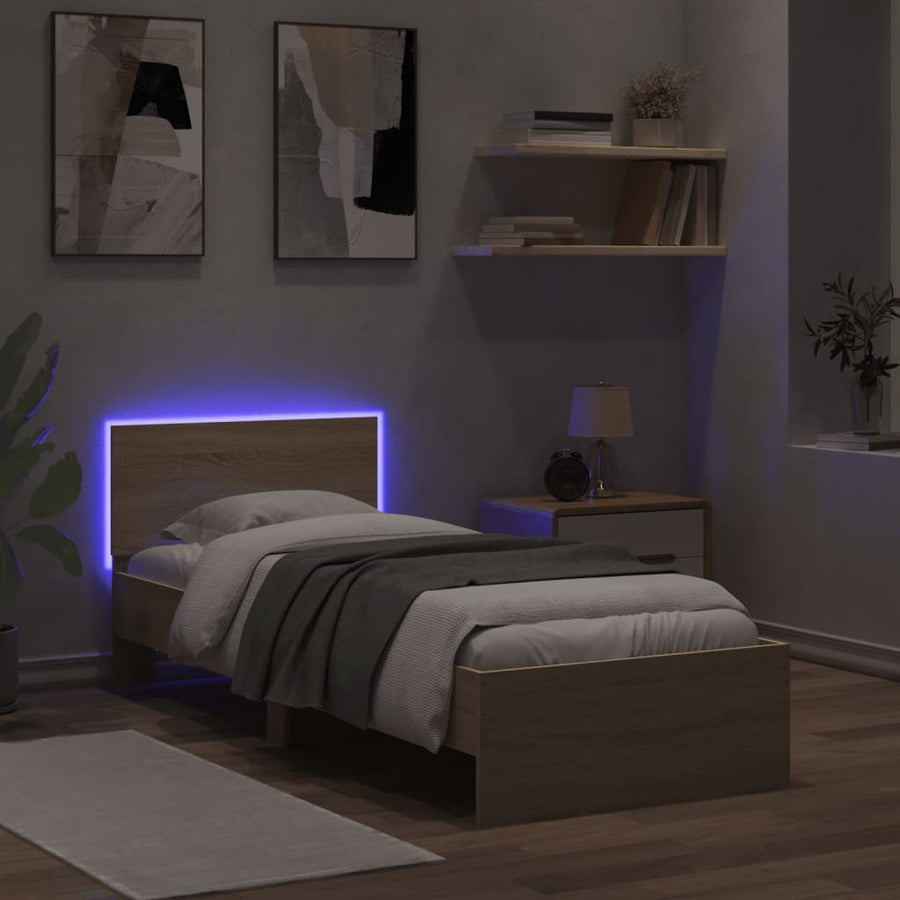 Bedframe met hoofdbord en LED sonoma eikenkleurig 90x200 cm