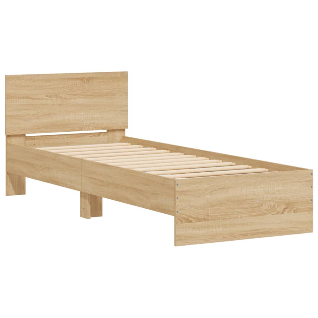 Bedframe met hoofdbord en LED sonoma eikenkleurig 90x200 cm