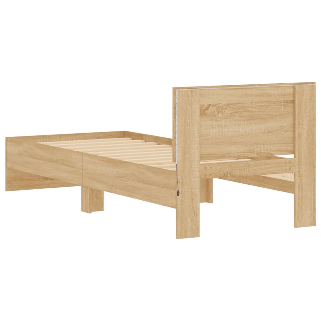 Bedframe met hoofdbord en LED sonoma eikenkleurig 90x200 cm
