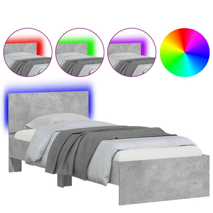 Bedframe met hoofdbord en LED-verlichting betongrijs 90x200 cm