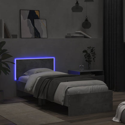 Bedframe met hoofdbord en LED-verlichting betongrijs 90x200 cm