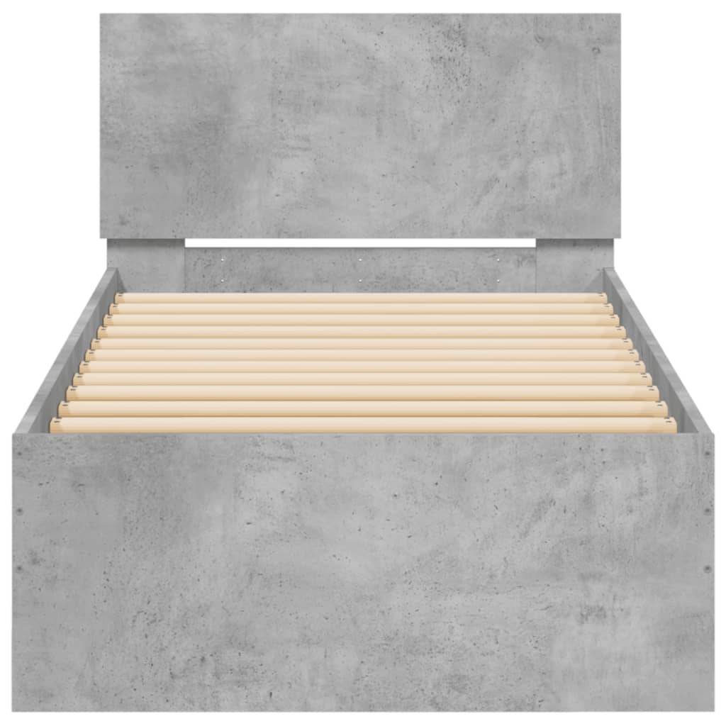 Bedframe met hoofdbord en LED-verlichting betongrijs 90x200 cm