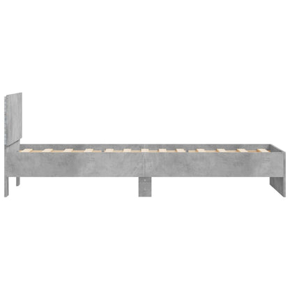 Bedframe met hoofdbord en LED-verlichting betongrijs 90x200 cm