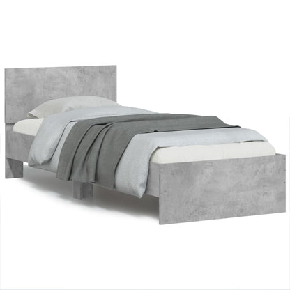 Bedframe met hoofdbord en LED-verlichting betongrijs 90x200 cm