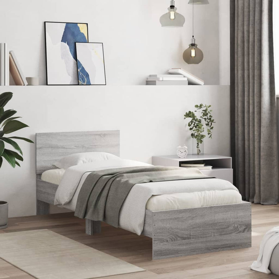Bedframe met hoofdbord en LED grijs sonoma eikenkleur 90x200 cm