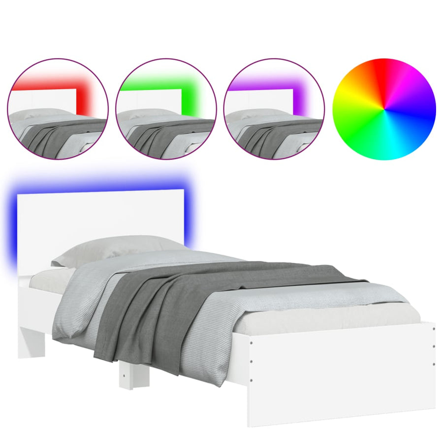 Bedframe met hoofdbord en LED-verlichting wit 90x190 cm