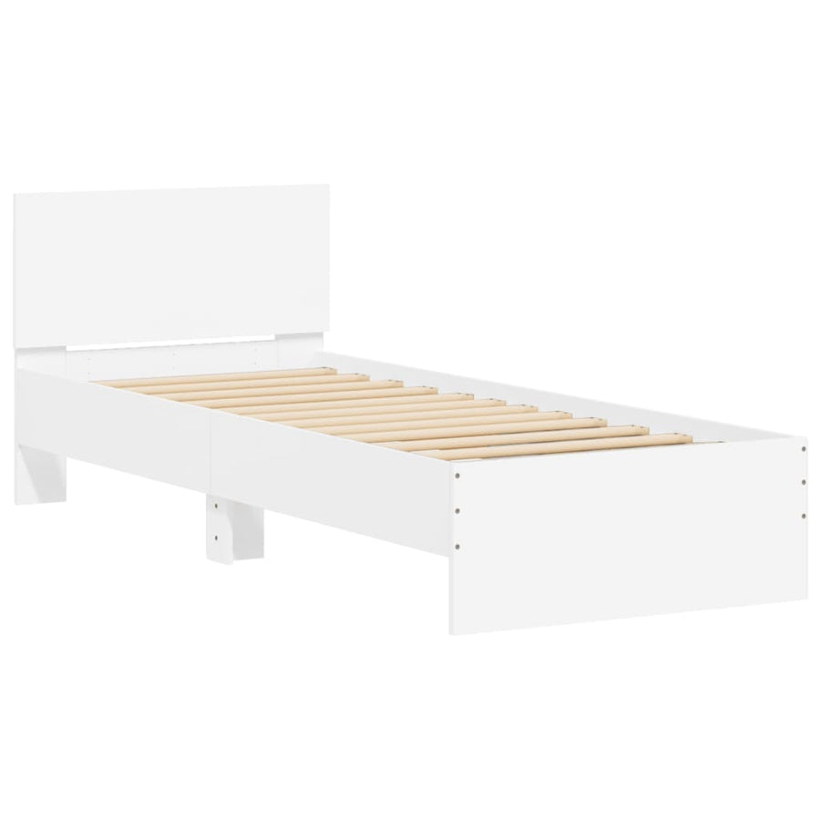 Bedframe met hoofdbord en LED-verlichting wit 90x190 cm