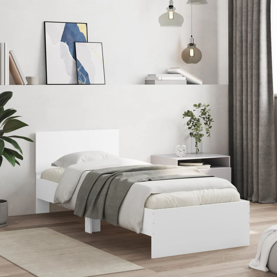 Bedframe met hoofdbord en LED-verlichting wit 90x190 cm