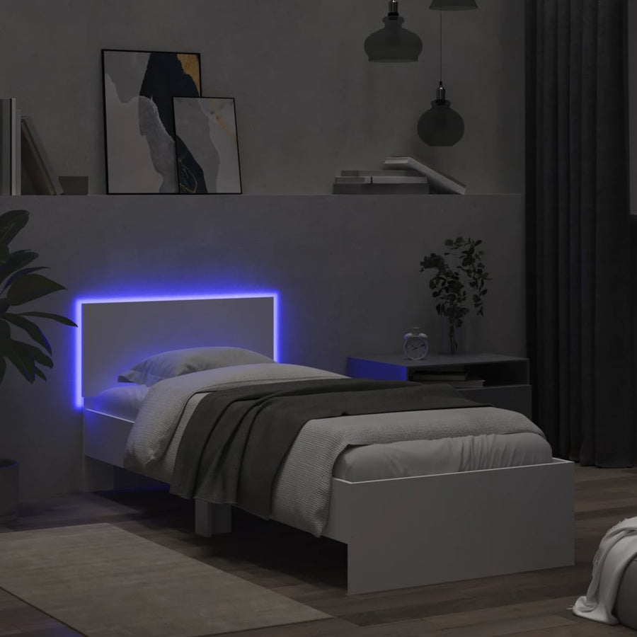 Bedframe met hoofdbord en LED-verlichting wit 90x190 cm