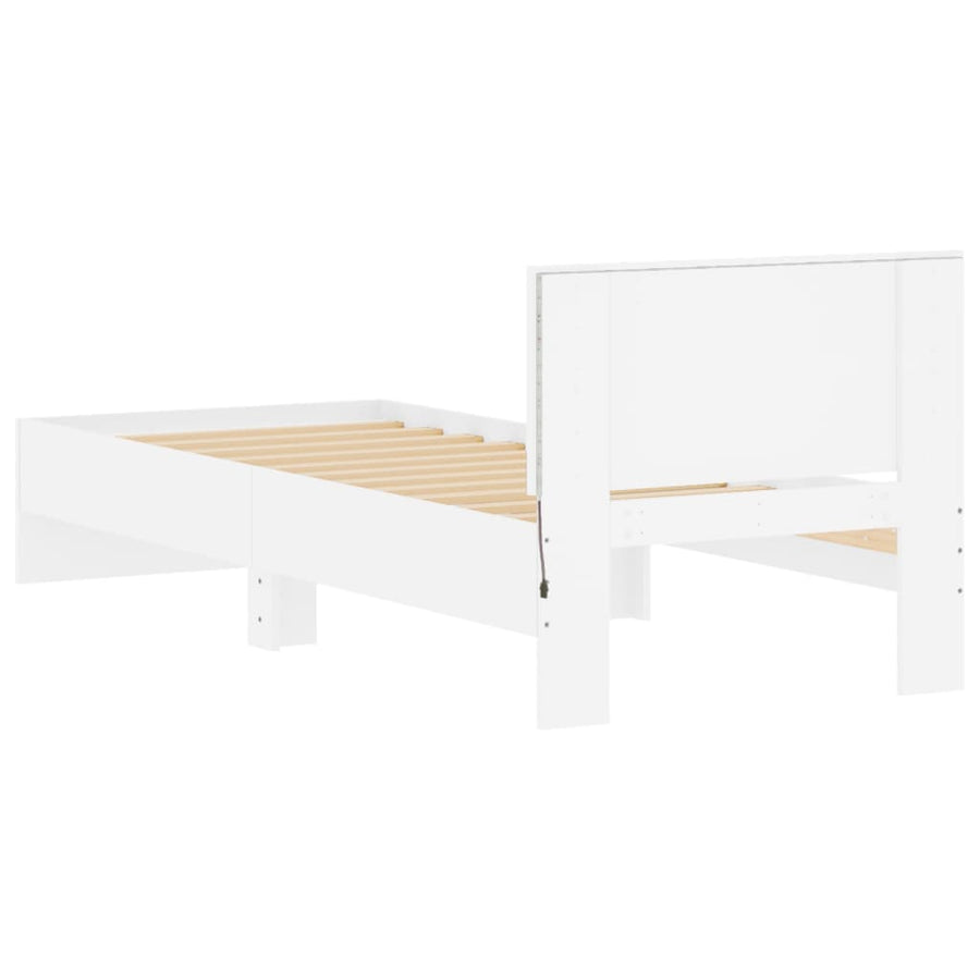 Bedframe met hoofdbord en LED-verlichting wit 90x190 cm