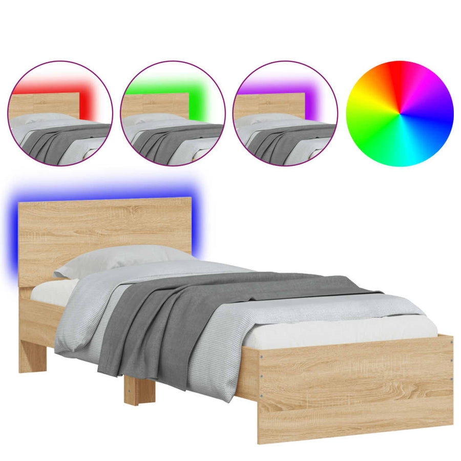 Bedframe met hoofdbord en LED sonoma eikenkleurig 90x190 cm
