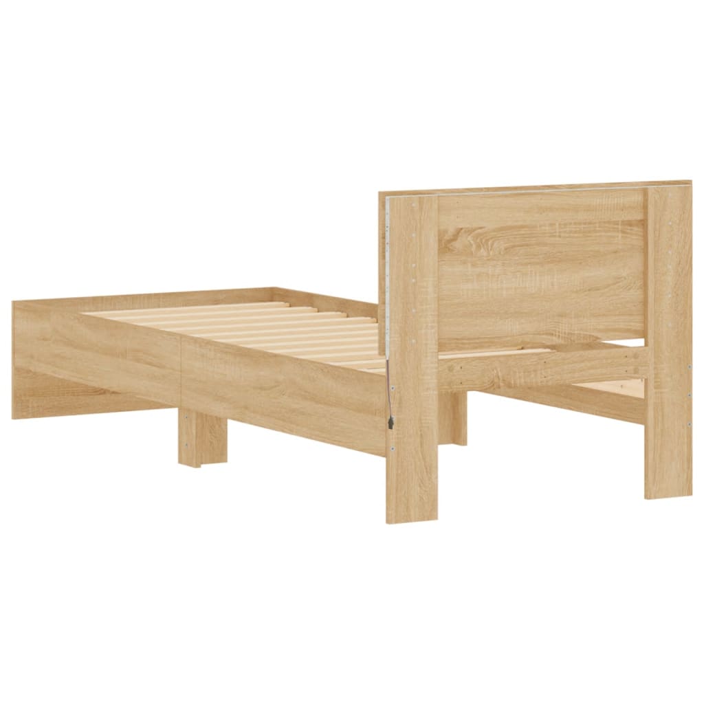 Bedframe met hoofdbord en LED sonoma eikenkleurig 90x190 cm