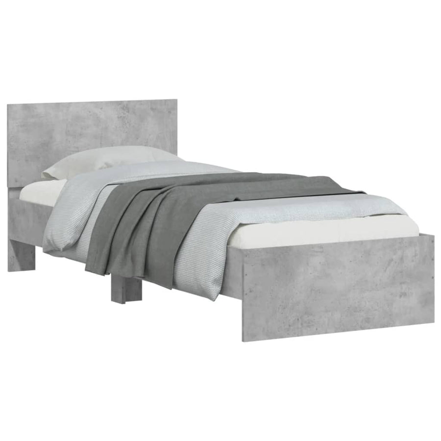 Bedframe met hoofdbord en LED-verlichting betongrijs 90x190 cm