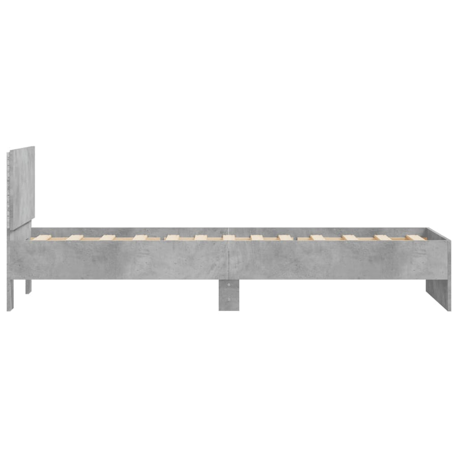 Bedframe met hoofdbord en LED-verlichting betongrijs 90x190 cm