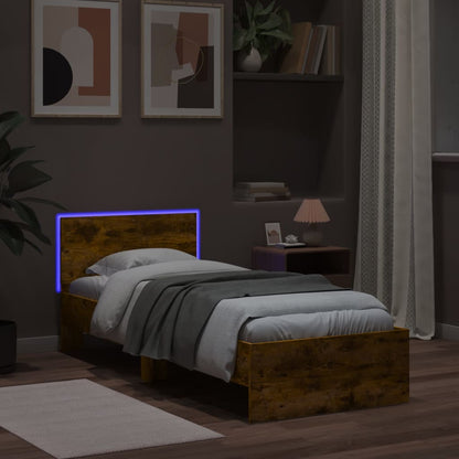 Bedframe met hoofdbord en LED gerookt eikenkleurig 90x190 cm