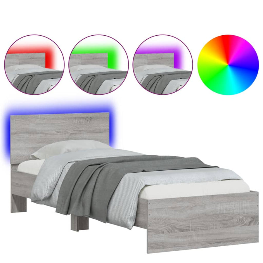 Bedframe met hoofdbord en LED grijs sonoma eikenkleur 90x190 cm