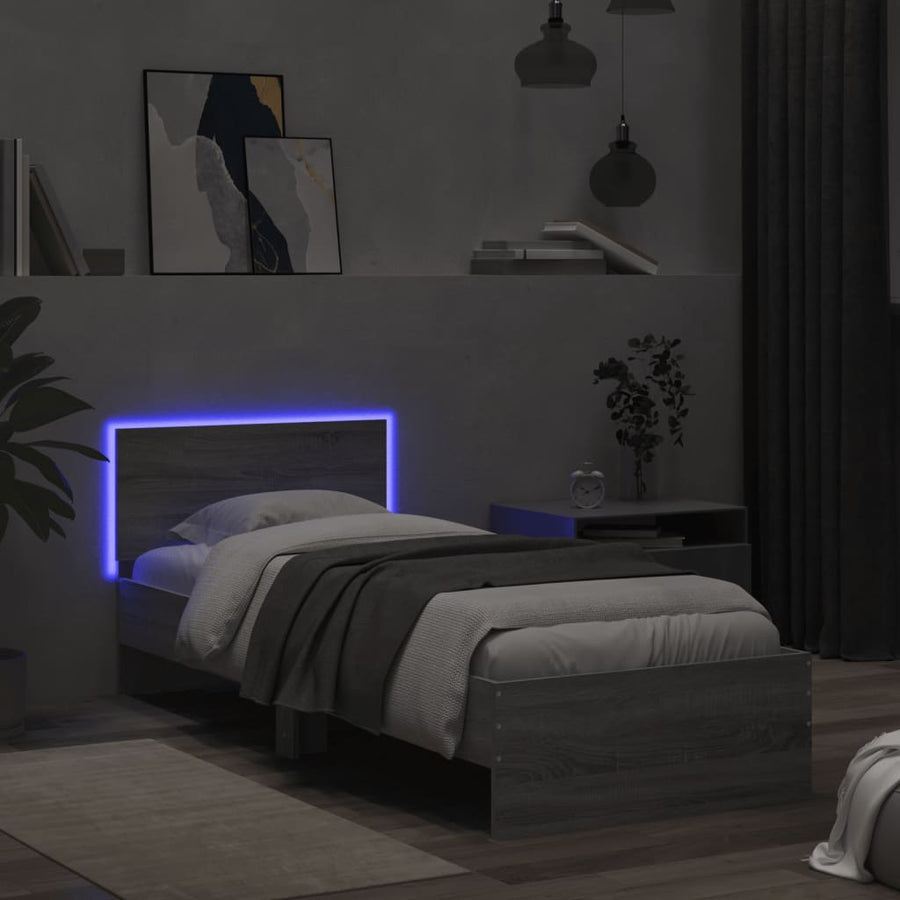 Bedframe met hoofdbord en LED grijs sonoma eikenkleur 90x190 cm