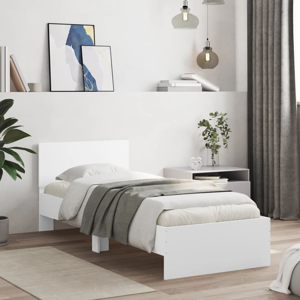 Bedframe met hoofdbord en LED-verlichting wit 75x190 cm