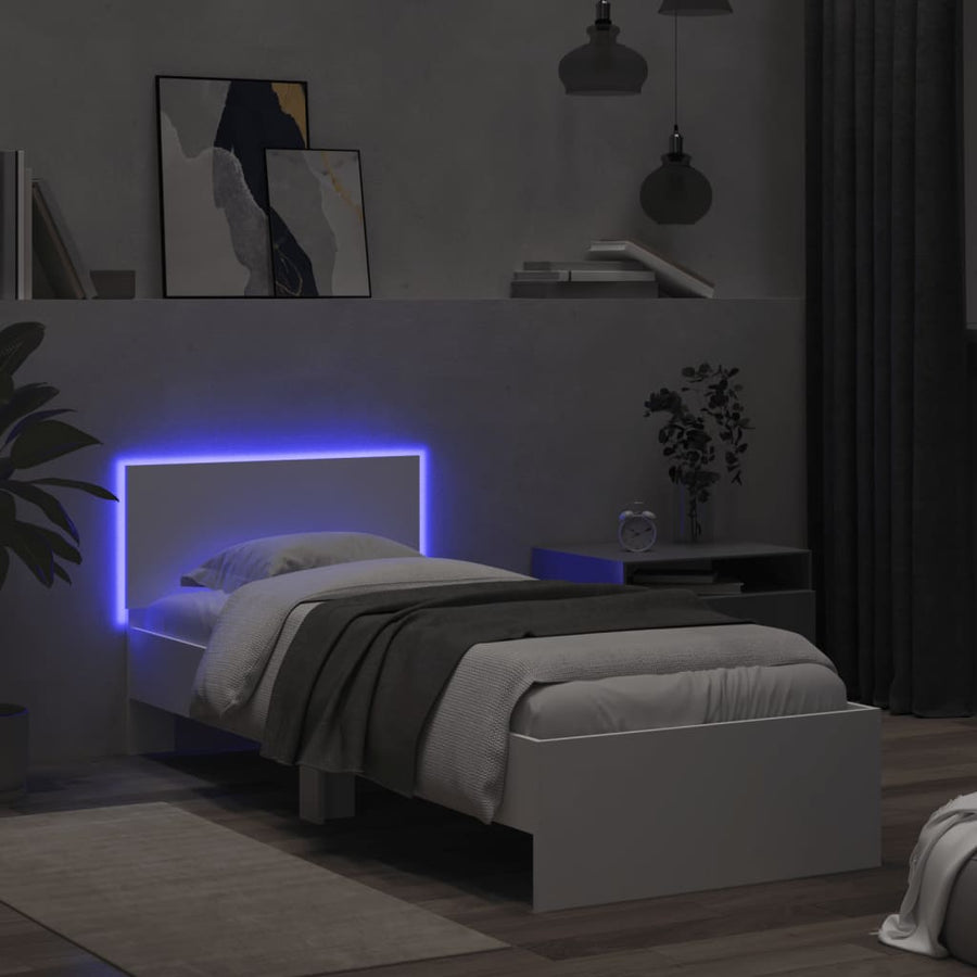Bedframe met hoofdbord en LED-verlichting wit 75x190 cm