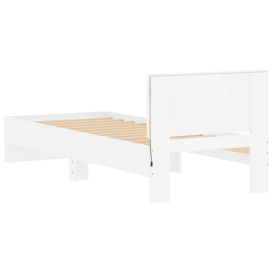 Bedframe met hoofdbord en LED-verlichting wit 75x190 cm