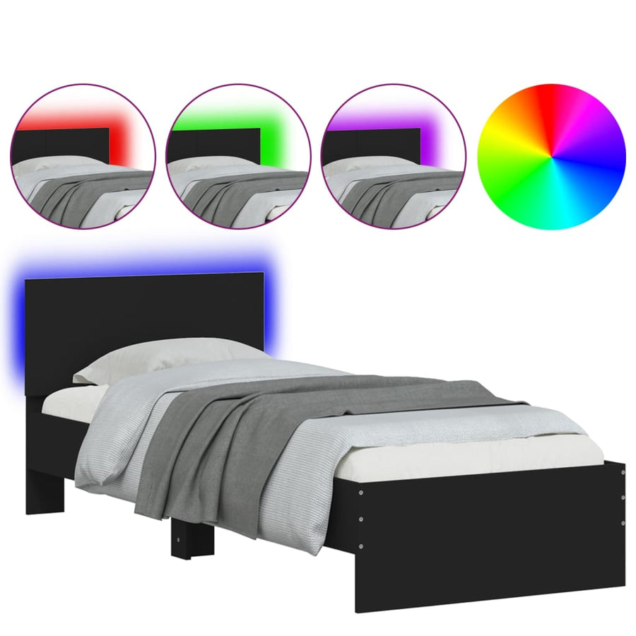 Bedframe met hoofdbord en LED-verlichting zwart 75x190 cm